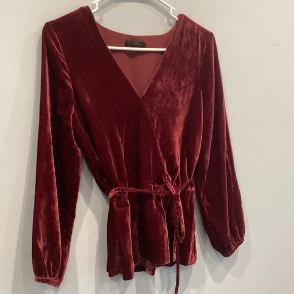 J.Crew Womens Faux-wrap top Size 2 Velvet Burgundy Red Whimsigoth Romantic Work - Picture 1 of 9